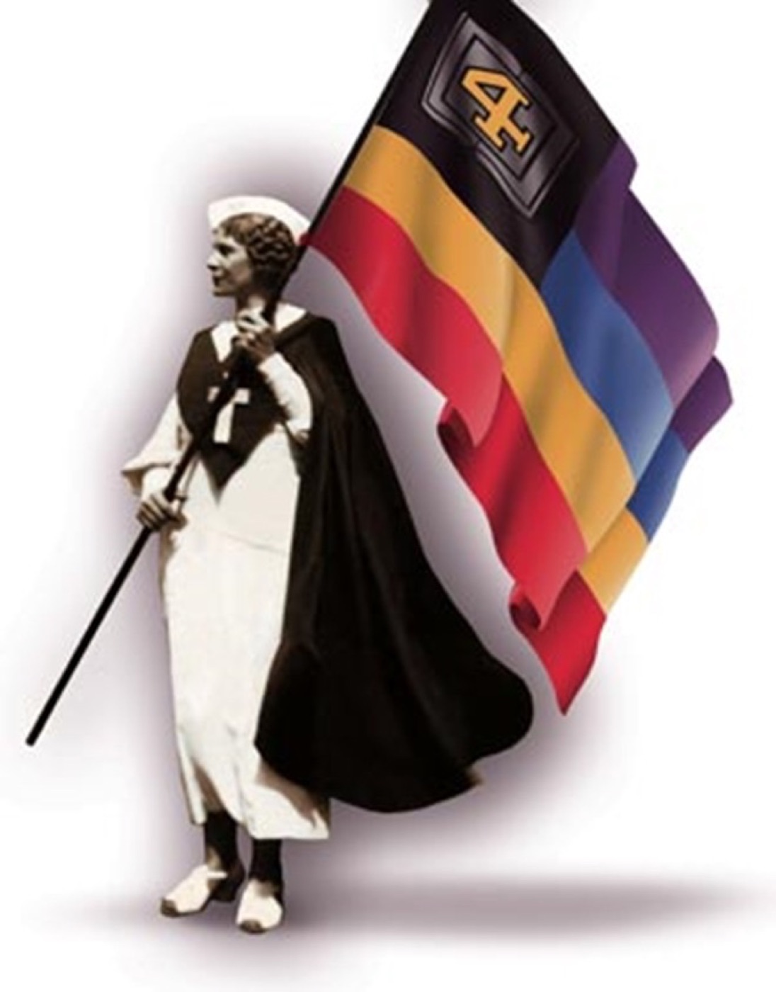Aimee Semple McPherson con la bandera cuadrangular